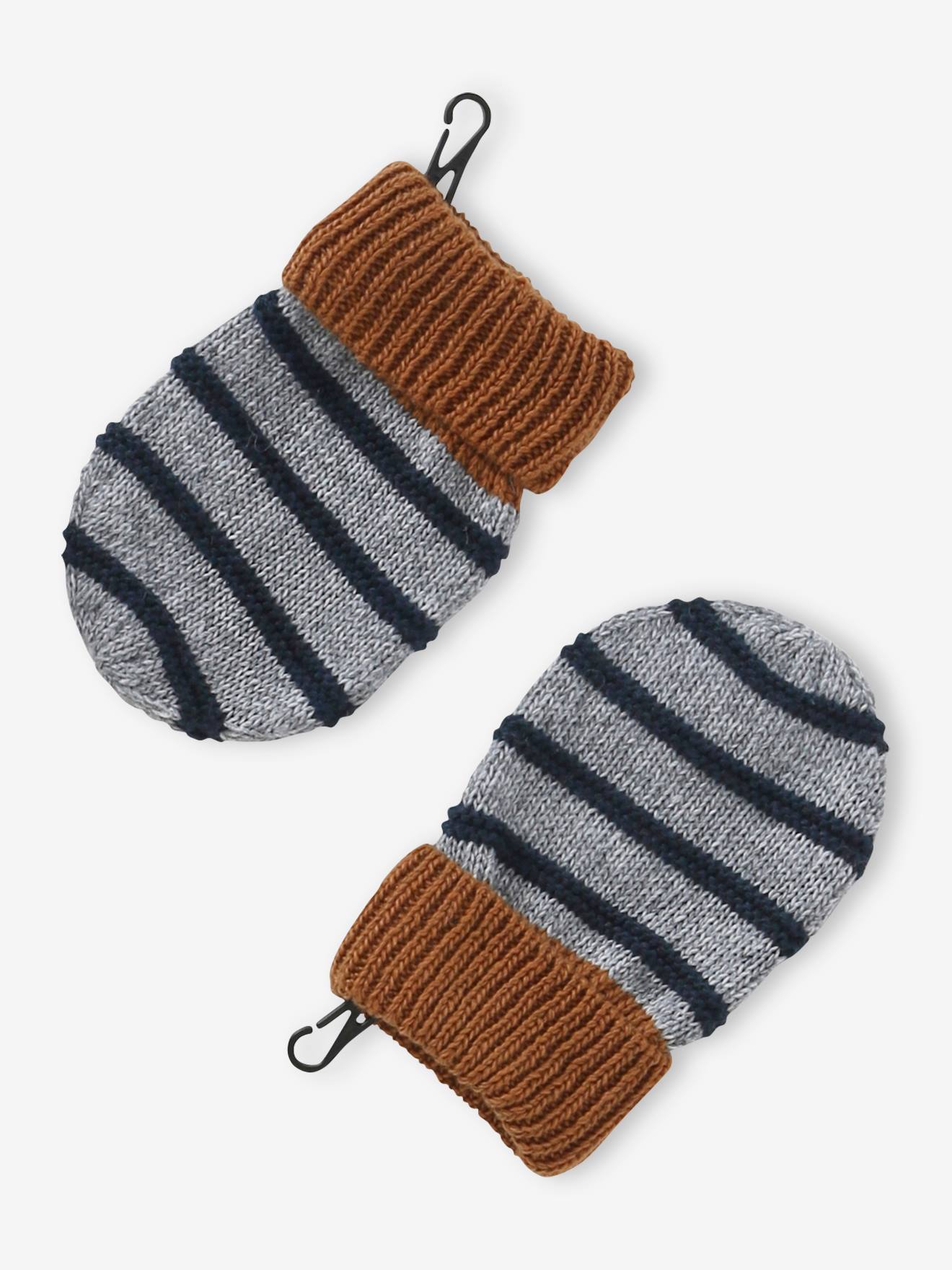 Vertbaudet Jungen Baby-Set: Mütze, Rundschal & Fäustlinge - grau meliert