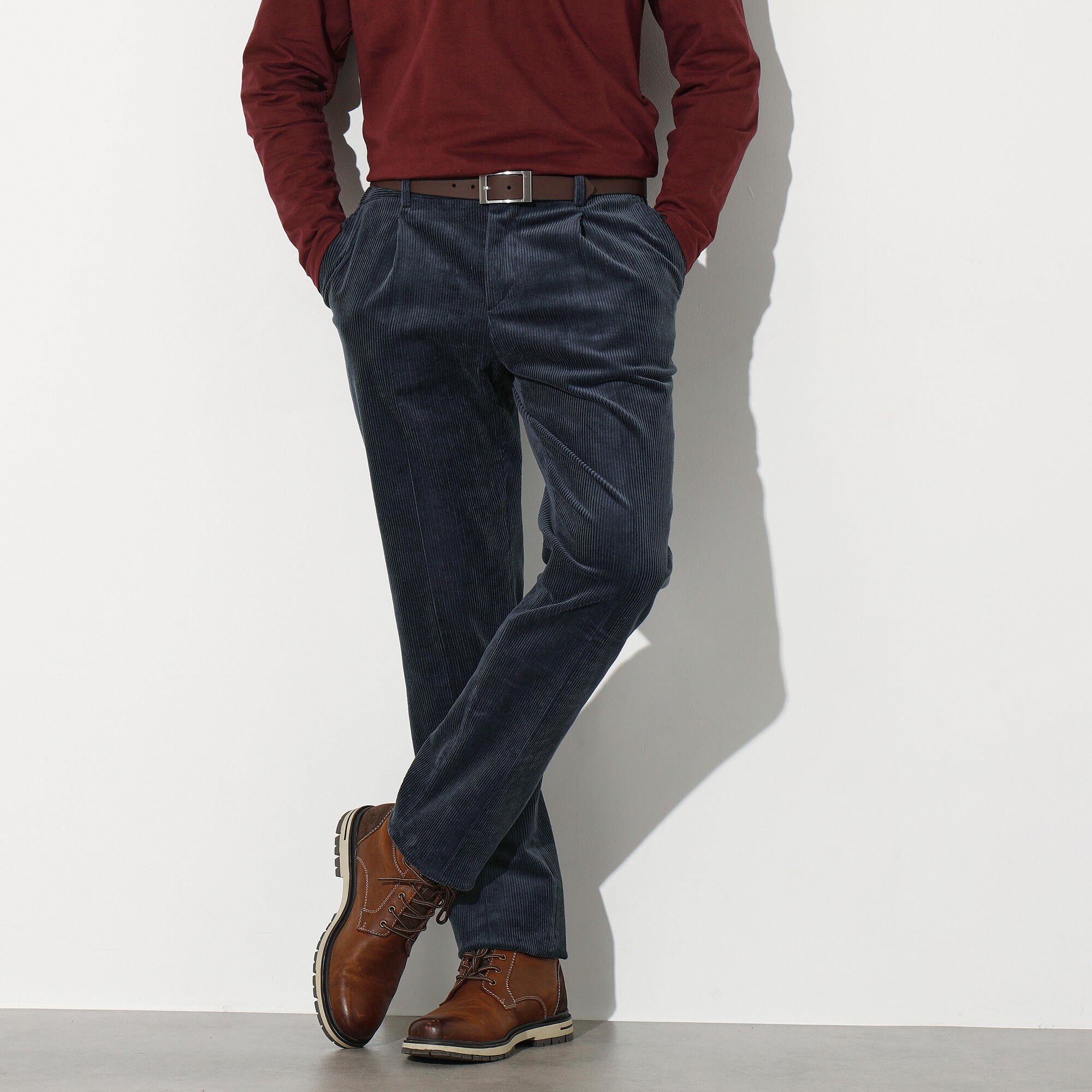 Pantalon velours taille élastiquée à pinces