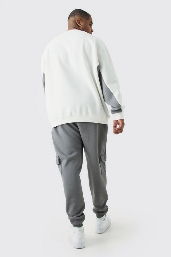 Plus dunkelblaues Oversize Colorblock Sweatshirt mit Logo