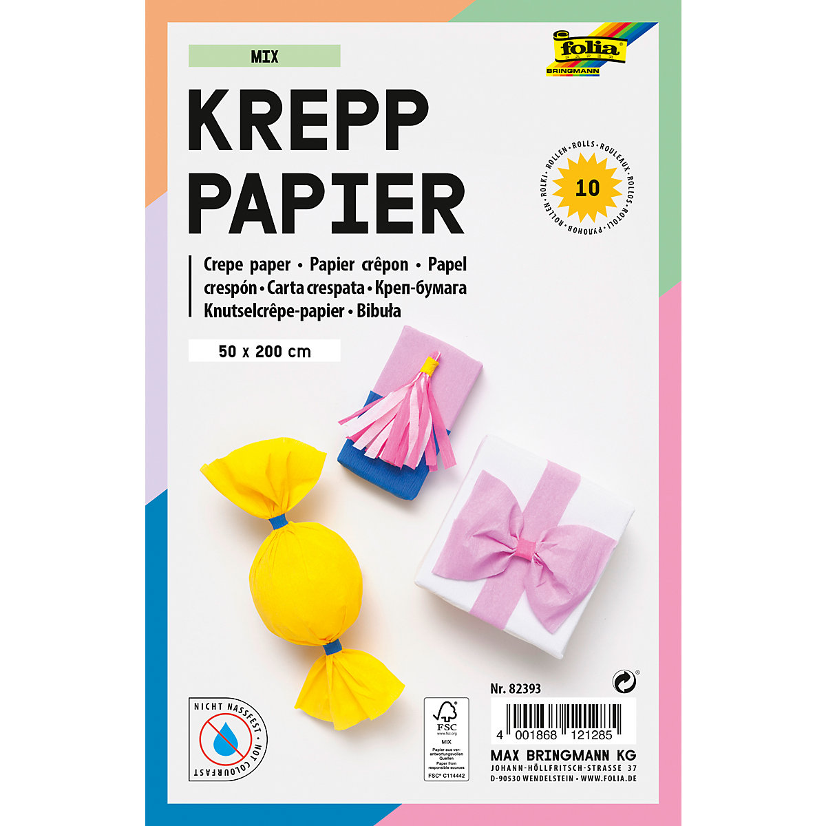 Krepppapier-Rollen MIX, 50x200cm, 10 Rollen