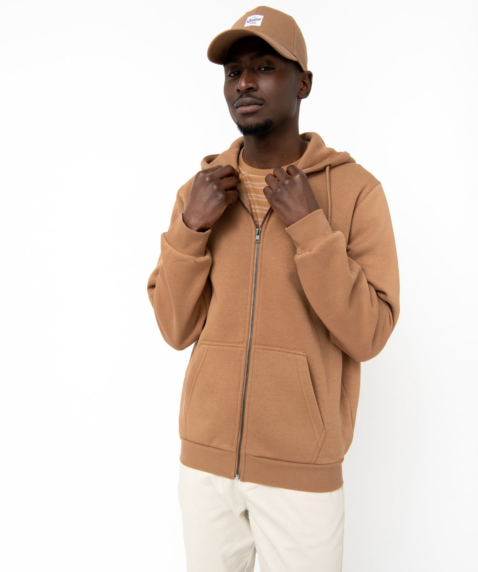 Sweat zippé à capuche homme marron | GEMO