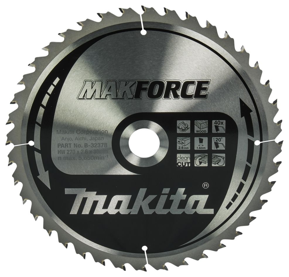 Makita Tillbehör B-32378 Trä Cirkelsågklinga Makforce 270x30x2.6 40T 20°