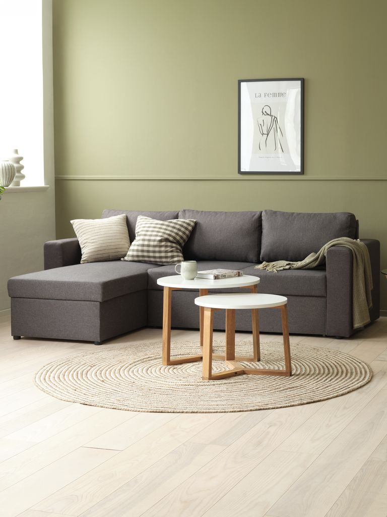 MARSLEV Sofá cama MARSLEV com chaise longue, cinza escuro