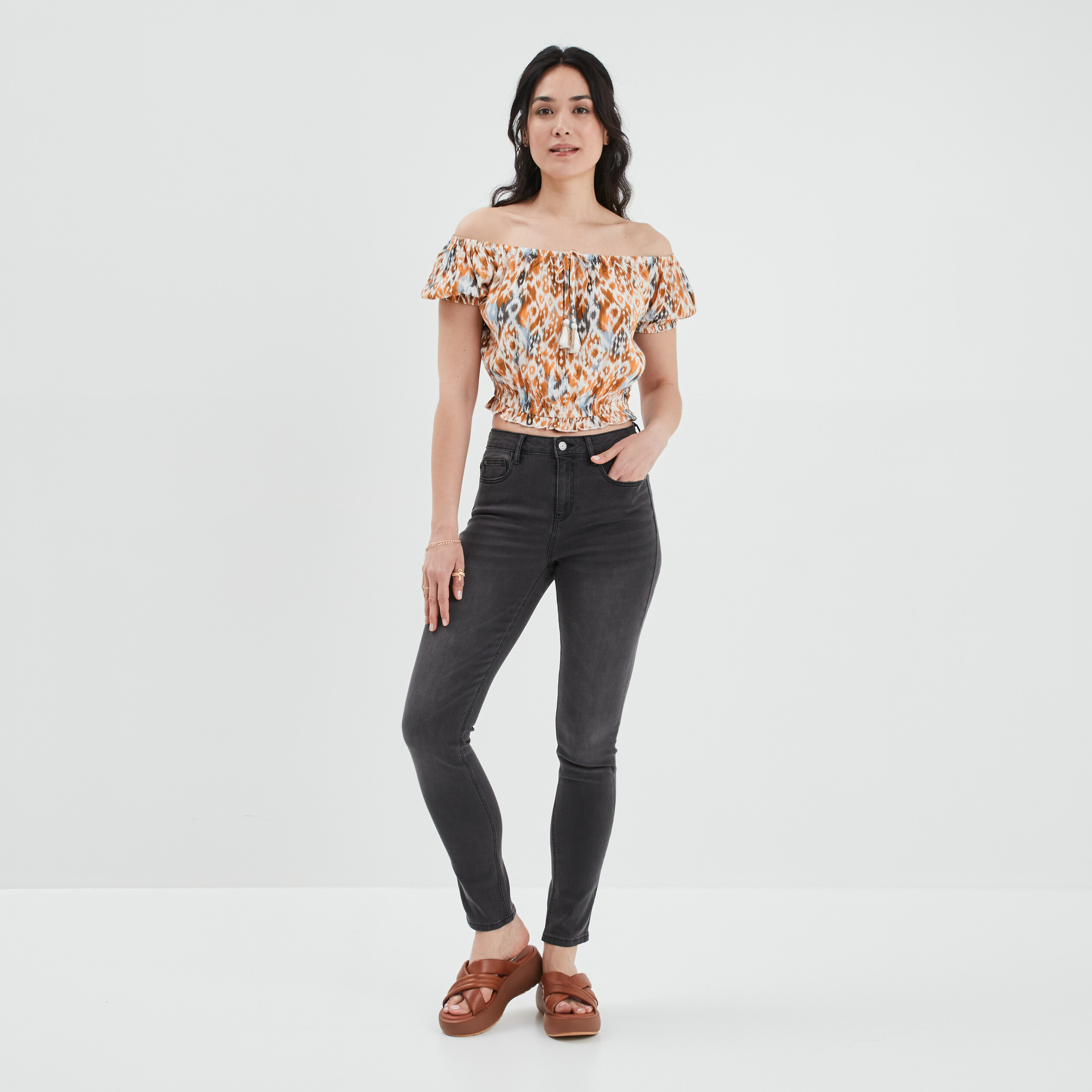 Jeans slim taille standard noir femme | La Halle