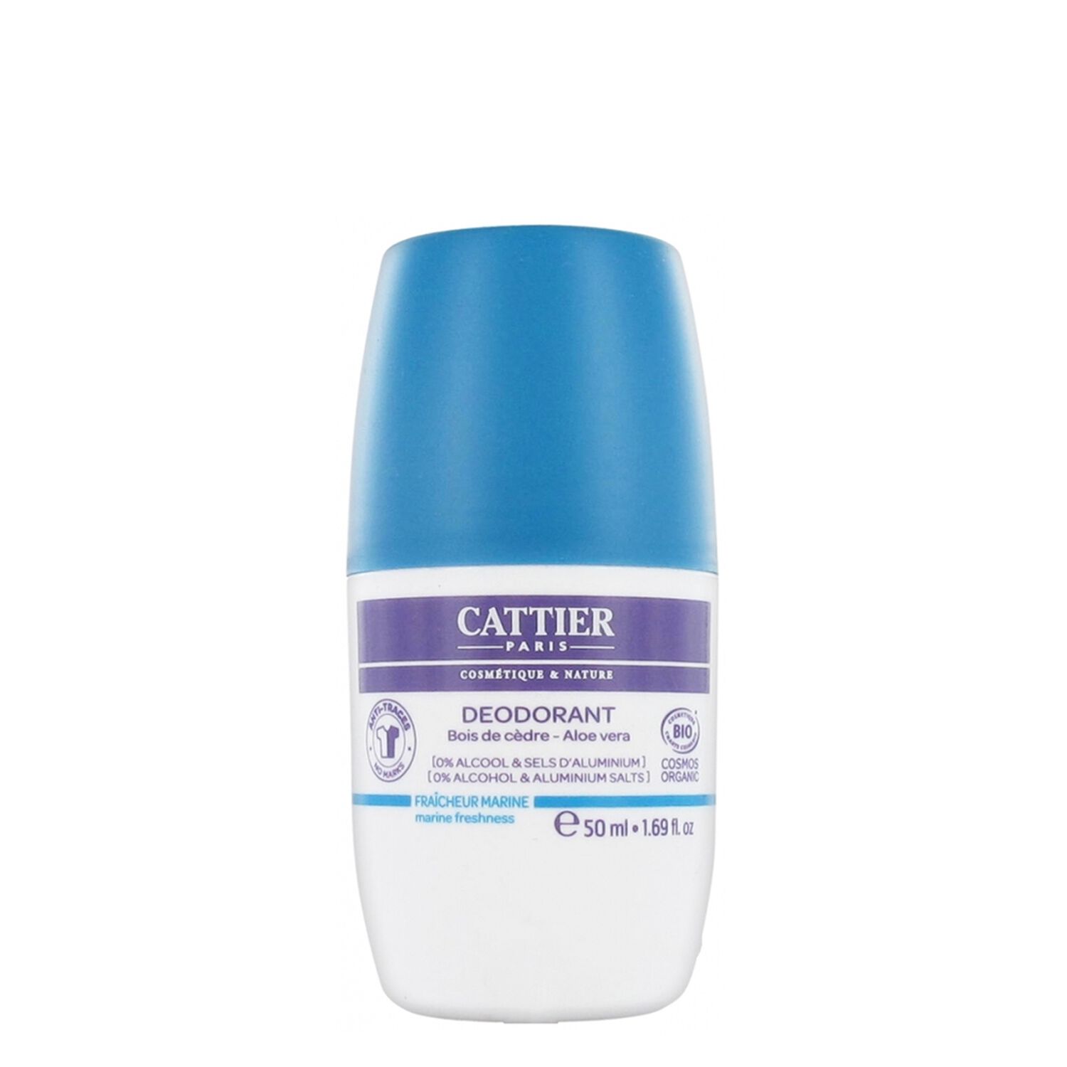Cattier Déodorant Roll-On Fraîcheur Marine - Bois de Cèdre & Aloe Vera 50 ml