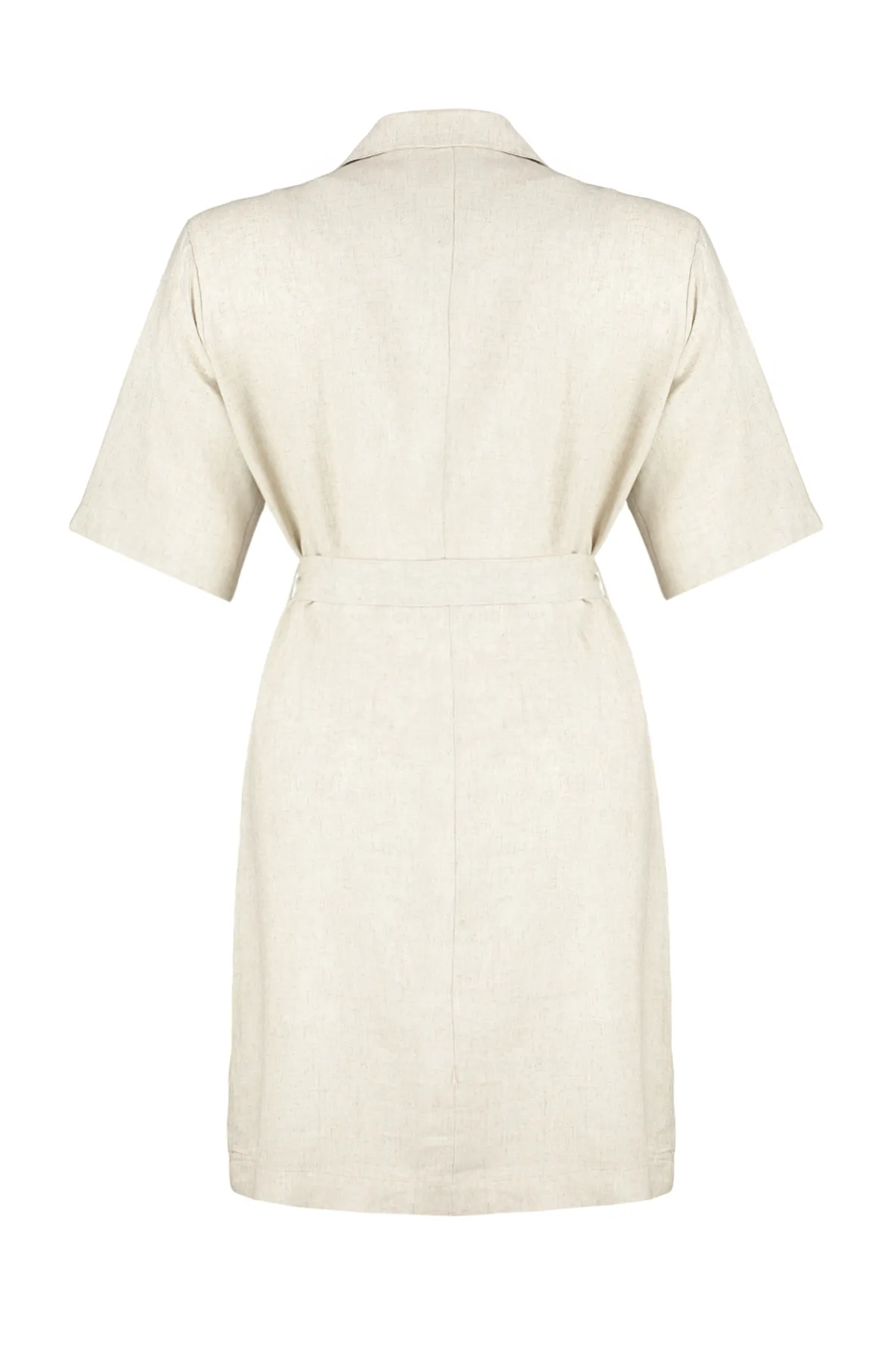 Trendyol Curve  Beigefarbenes Kleid aus gewebter Jacke mit zweireihigem Verschluss und Leinenmischung TBBSS24AH00068
