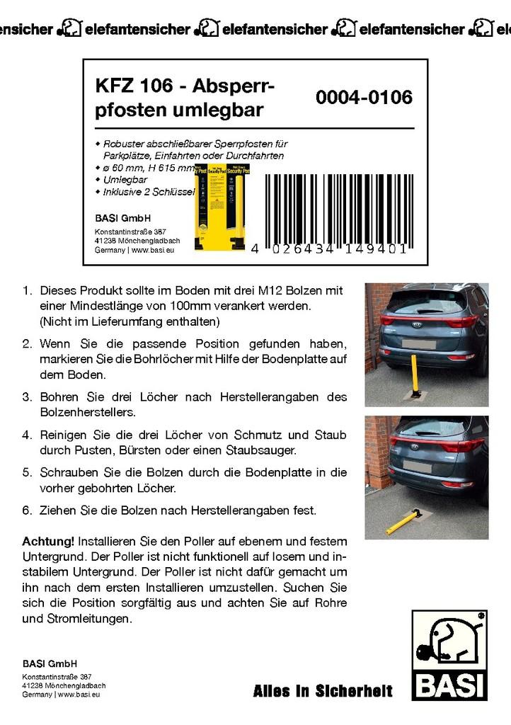 Basi KFZ 106 - Absperrpfosten umlegbar