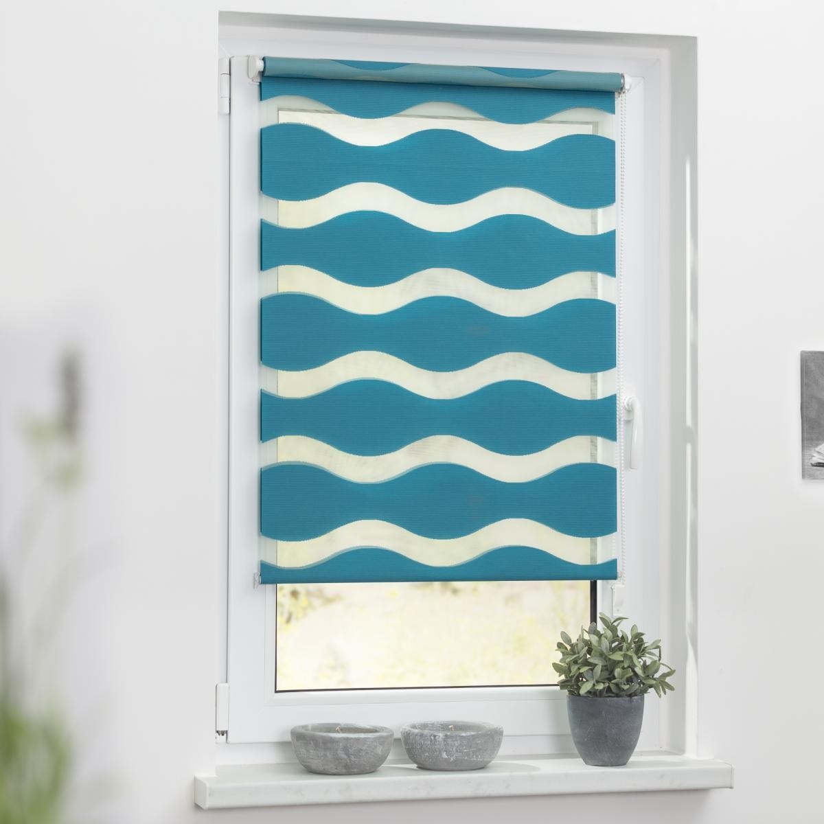 Lichtblick Duo Rollo Welle Klemmfix, ohne Bohren, Petrol, 90 cm x 150 cm (B x L)