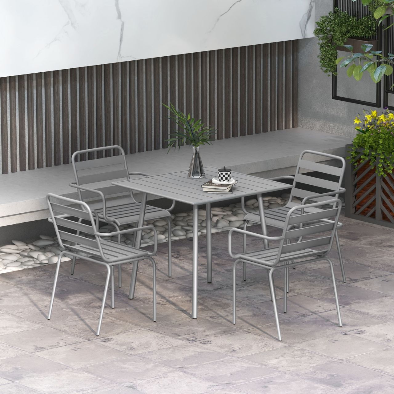 Outsunny 5 tlg. Sitzgruppe Gartenmöbel-Set Sitzgarnitur mit 1 Esstisch 4 Stühlen