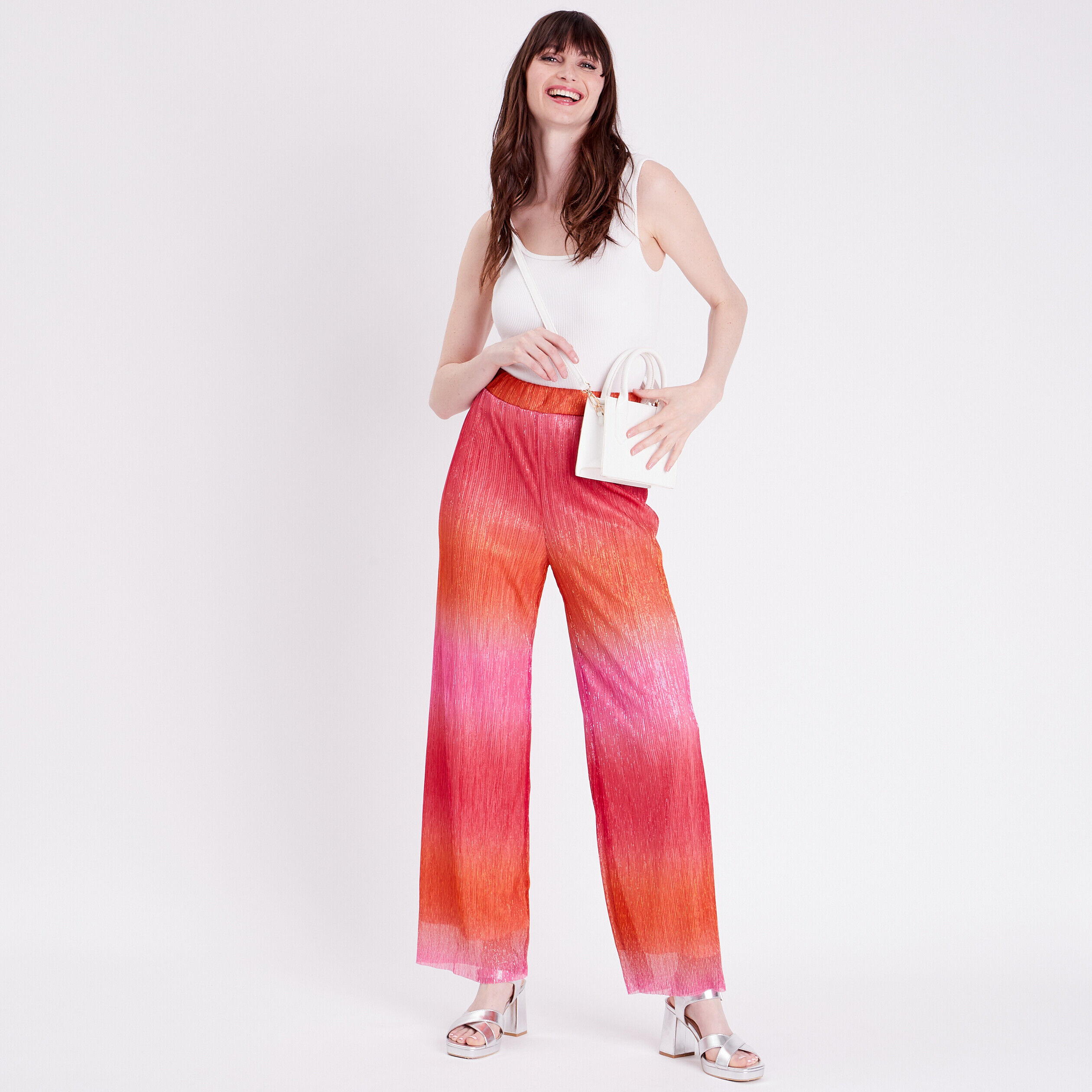 Pantalon large fils métallisés rose femme | Cache Cache