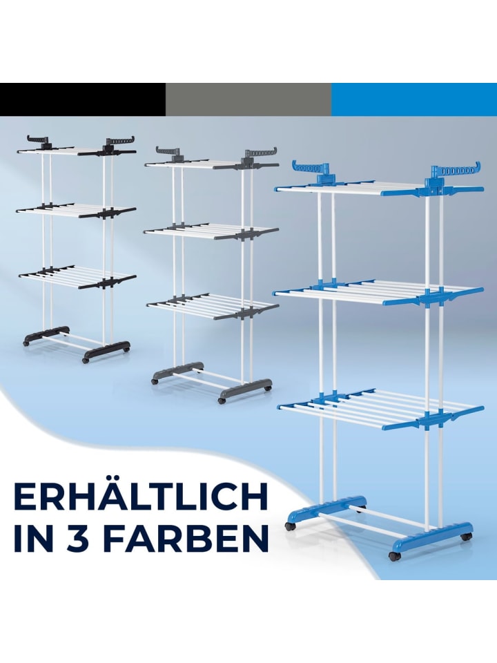 EASYmaxx EASYmaxx Wäscheständer 3 Etagen mit Rollen - 63x76x173 cm - weiß/blau günstig kaufen onesize