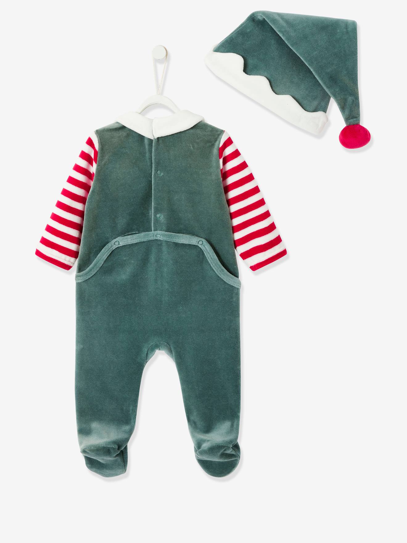 Coffret cadeau de Noël bébé mixte pyjama + bonnet Joyeux Lutin vert sapin