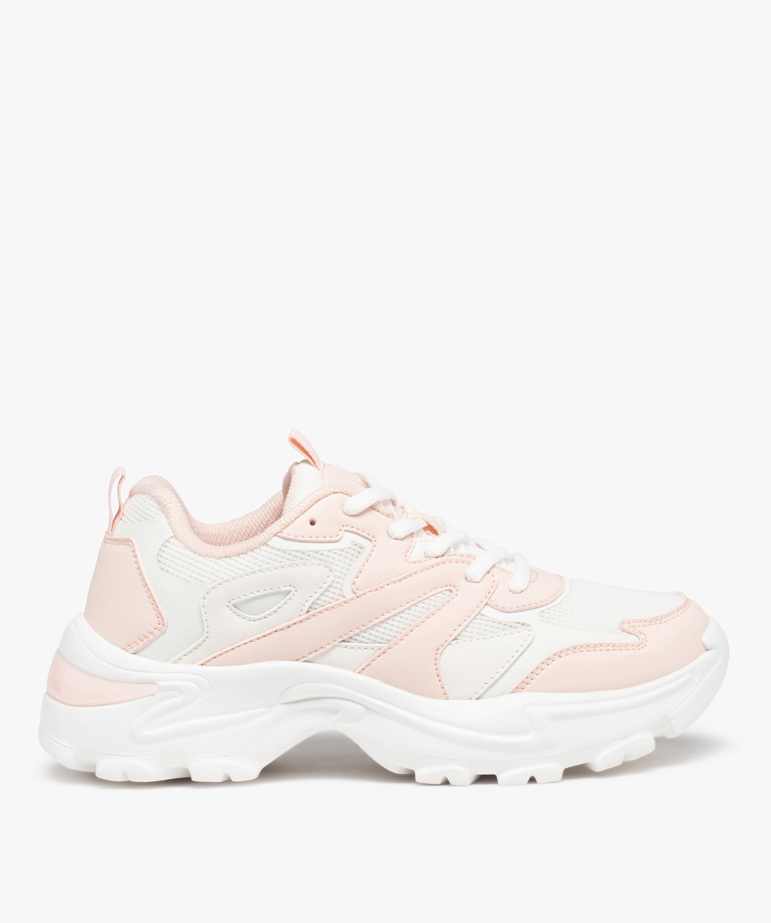 Baskets femme style running bicolores à semelle épaisse rose | GEMO
