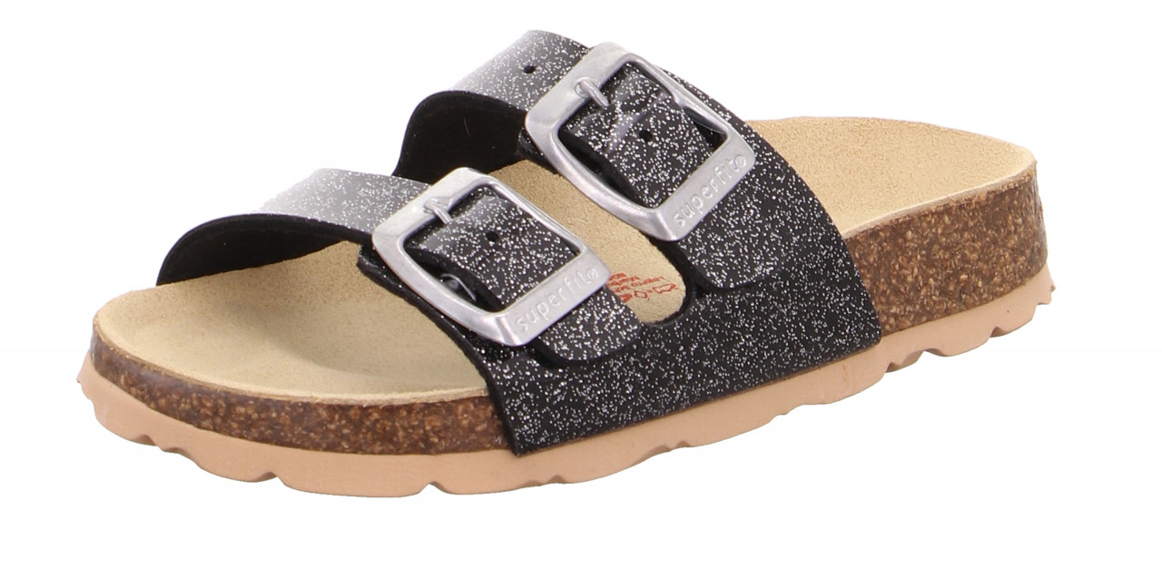 FUSSBETTPANTOFFEL - Schwarz/Silber Pantoffel mit Schnalle