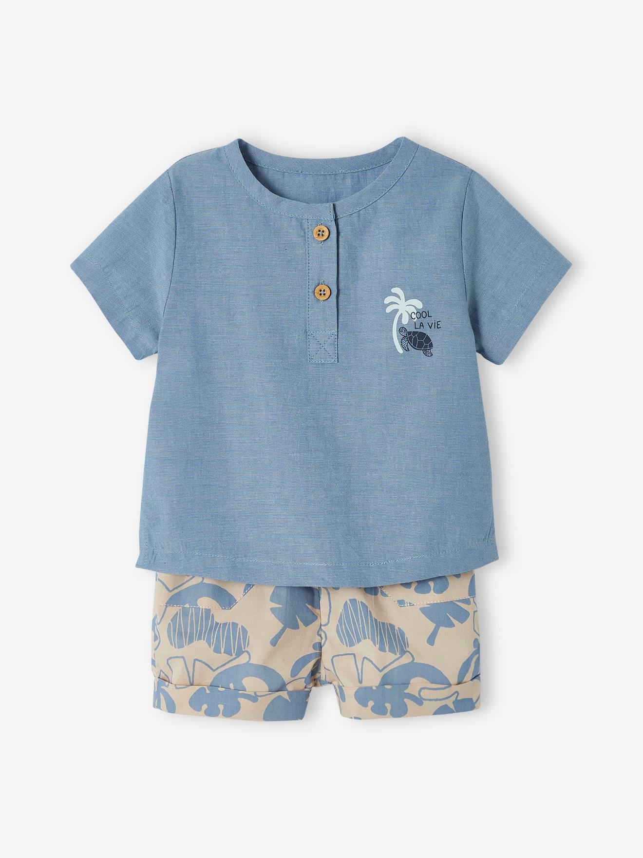 Ensemble bébé chemise et short bleu ciel