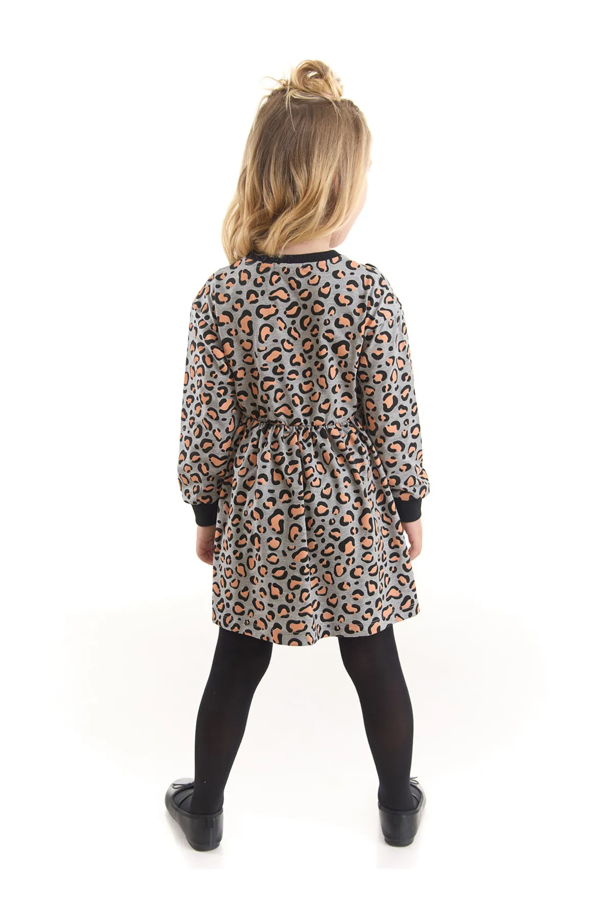 Denokids  Graues Mädchenkleid mit Leopardenmuster