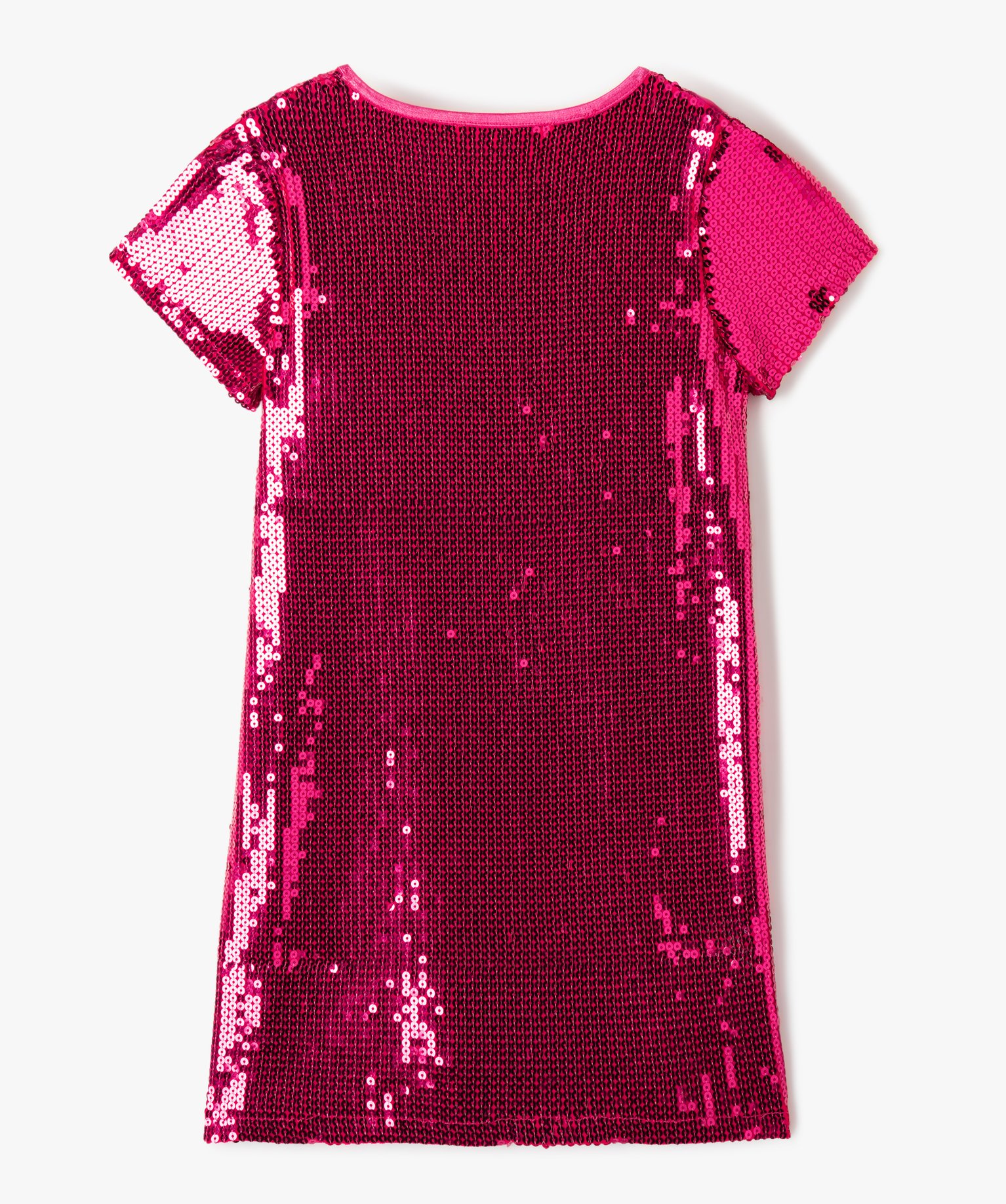 Robe fille à manches courtes avec sequins brodés rose | GEMO