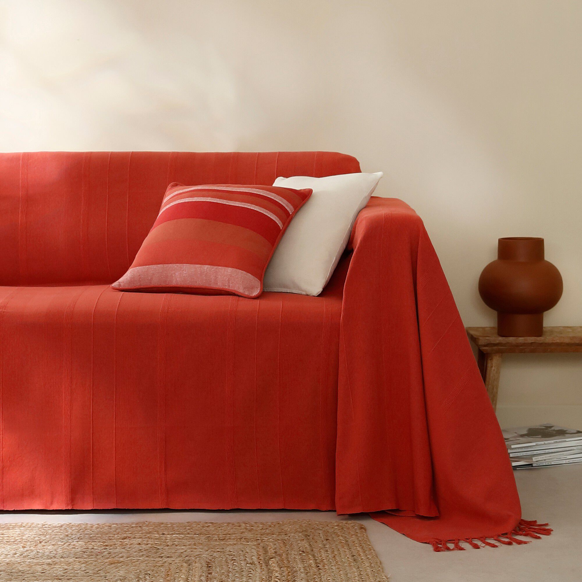 Housse coussin multicolore coton tissage artisanal
