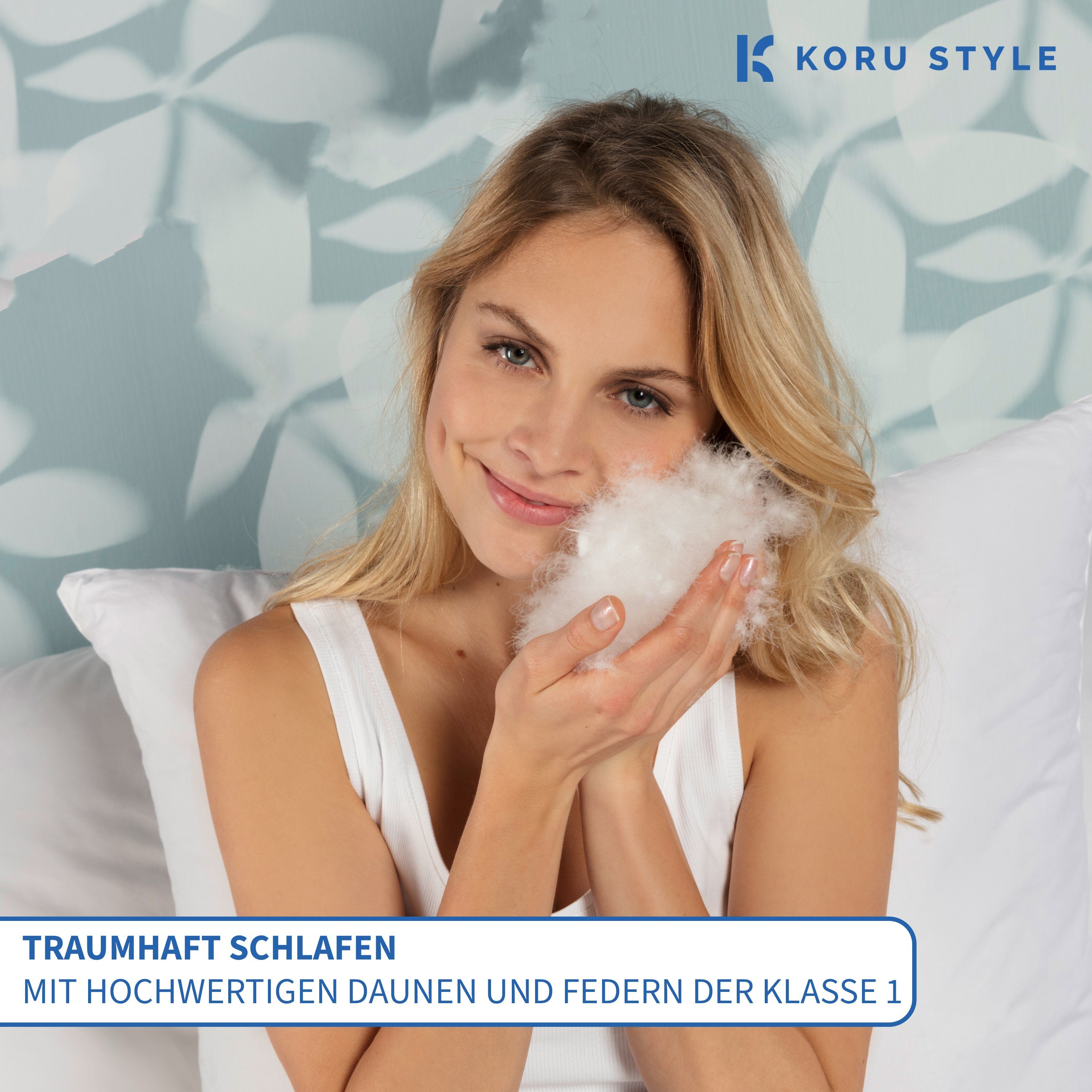 3-Kammer-Kopfkissen Kopfkissen Superior, Koru Style, Füllung: neue weißen Daunen und Gänsefedern, Bezug: 100% Baumwolle, aus Deutschland, tolles Preis-Leistungs-Verhältnis, Stützkraft Medium