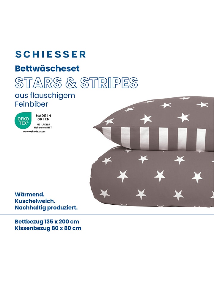Schiesser Feinbiber-Bettwäsche-Set in Grau günstig kaufen