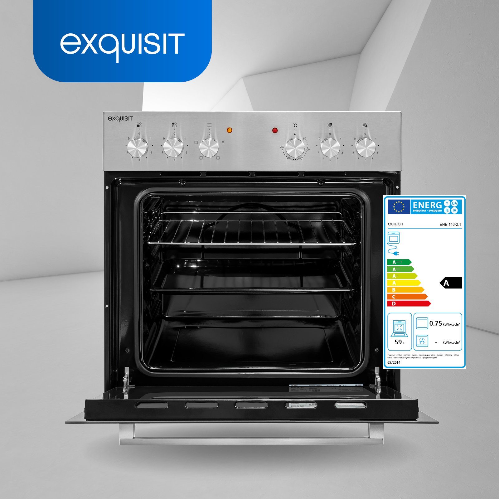 exquisit Backofen-Set EHE 146-2.1-Set, Glaskeramik-Kochfeld, 4 Kochzonen, 59 L