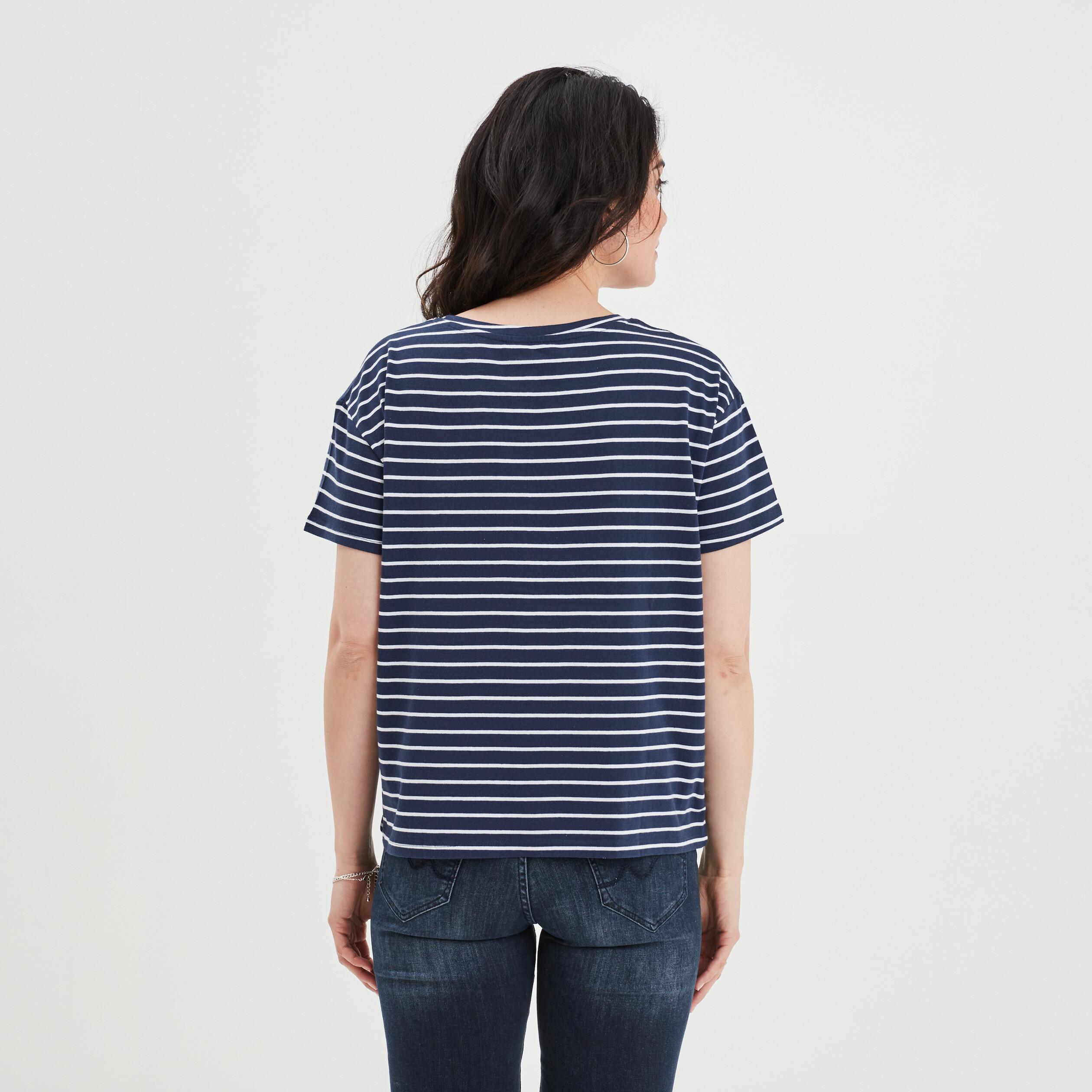 T-shirt oversize broderie devant coton bleu marine femme | La Halle