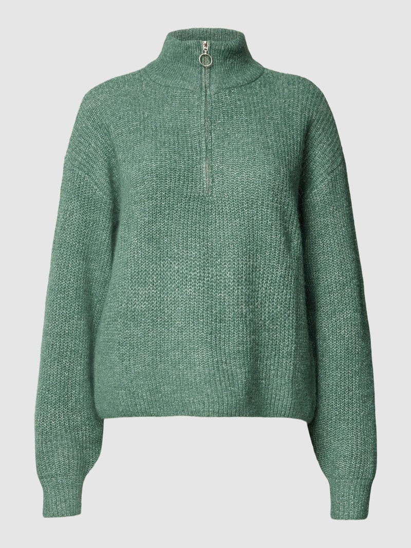 Strickpullover mit Troyer-Kragen Modell 'MILI' in dunkelgrün meliert