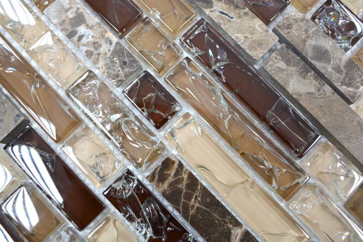 Mosani Mosaikfliesen Glasmosaik Naturstein Mosaik dunkelbeige glänzend / 10 Matten