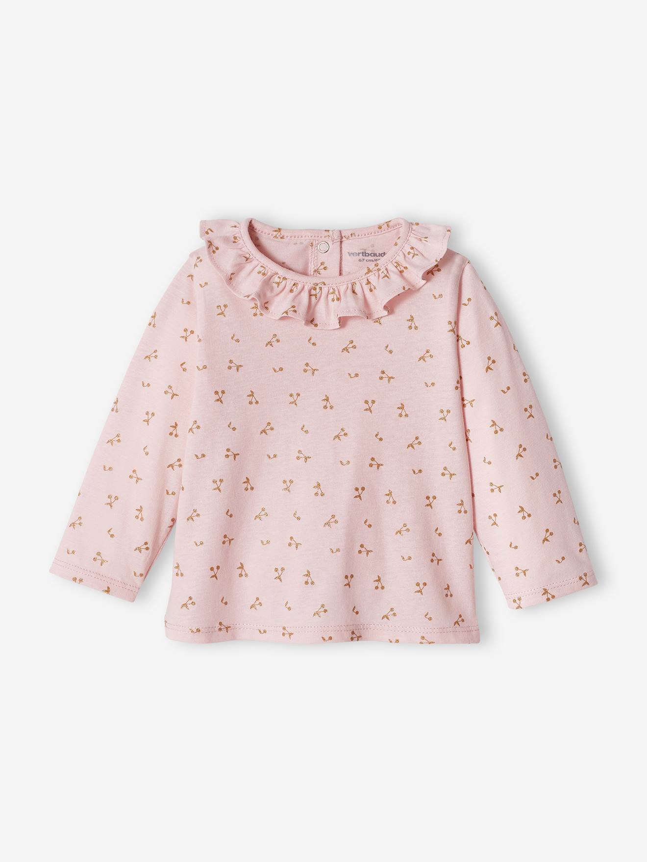 T-shirt col volanté bébé fille personnalisable rose poudré
