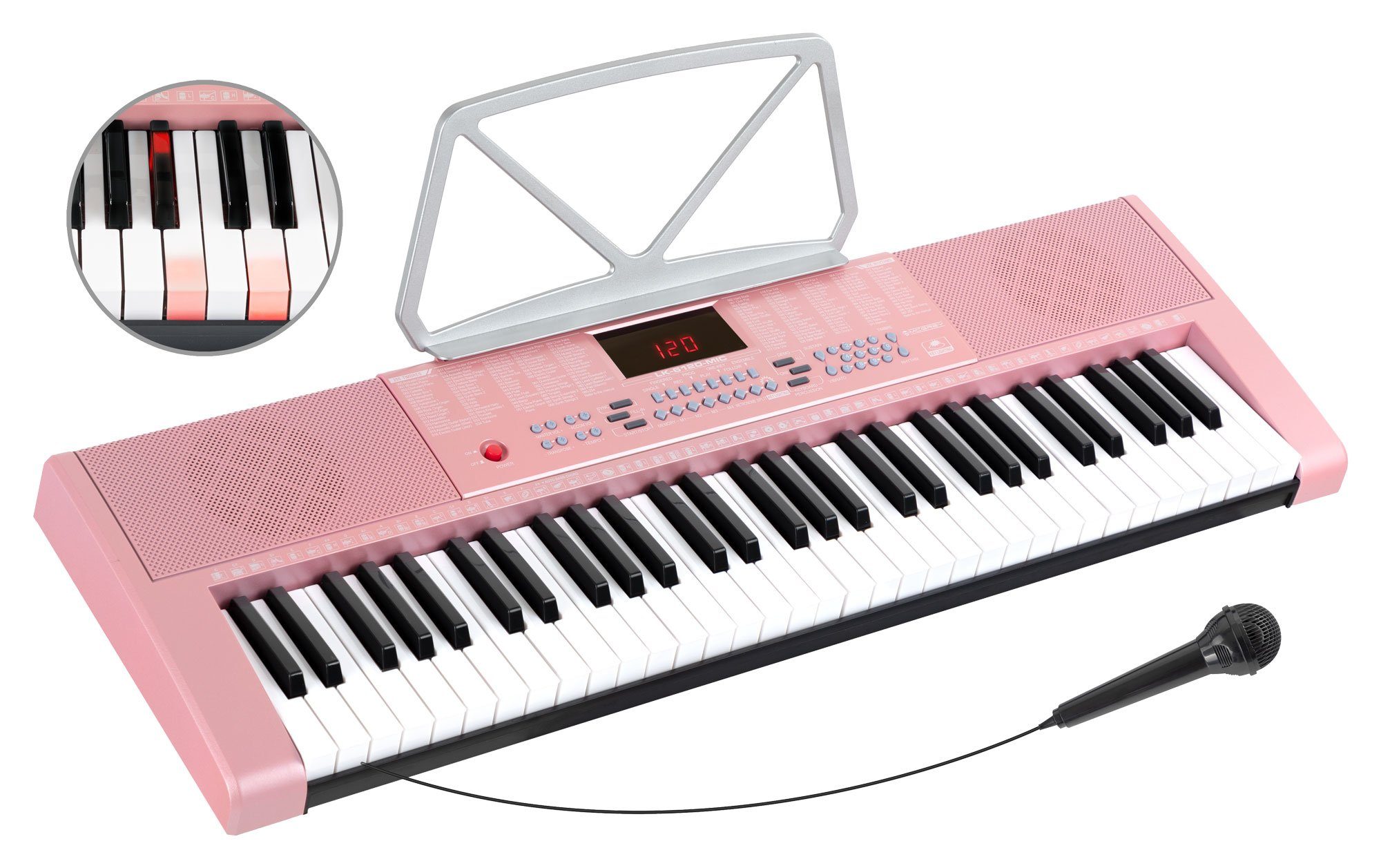 McGrey Home Keyboard LK-6120-MIC - Einsteiger-Keyboard mit 61 Leuchttasten, (Spar-Set, 3 tlg., Inkl. Mikrofon, Ständer und Notenhalter), 255 Sounds und Rhythmen - 50 Demo Songs mit Lernfunktionen