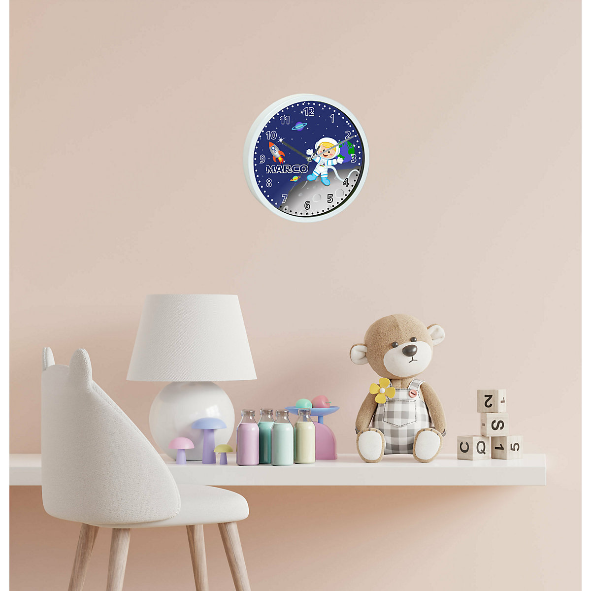 Kinder Wanduhr personalisiert mit Name Weltall