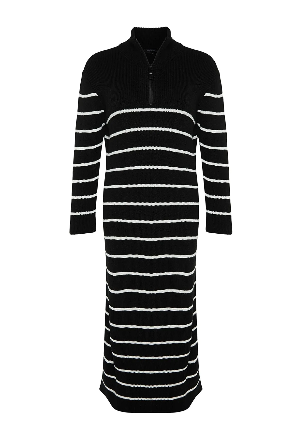 Trendyol Modest  Schwarzes Strickkleid mit Streifen und Reißverschluss TCTAW24EB00019