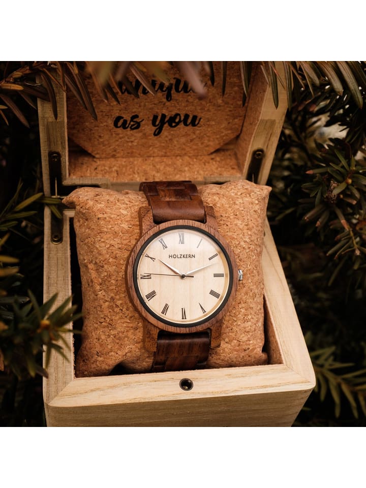 Holzkern Armbanduhr Quarz Herbstdämmerung Walnuss/Ahorn Creme / Braun günstig kaufen onesize