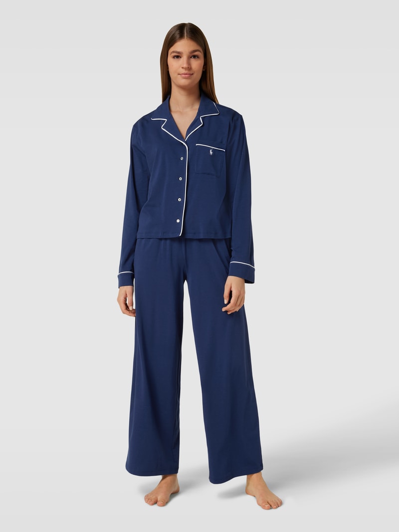 Pyjama mit Label-Stitching in marineblau
