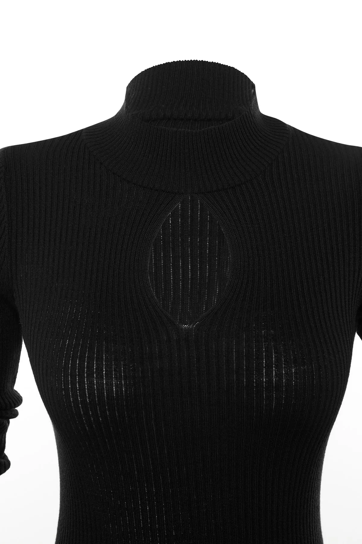 Trendyol Collection  Schwarzes Midi-Strickkleid mit Fenster-/Ausschnitten TWOAW23EL00035