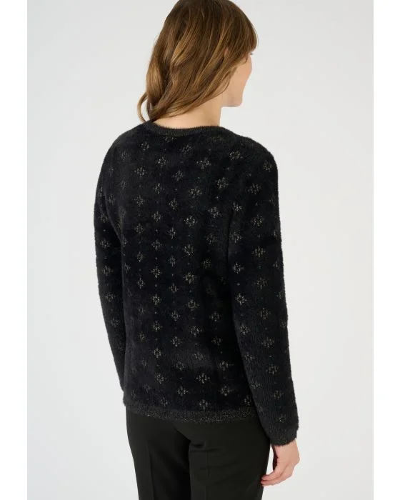Pull jacquard en maille poilue