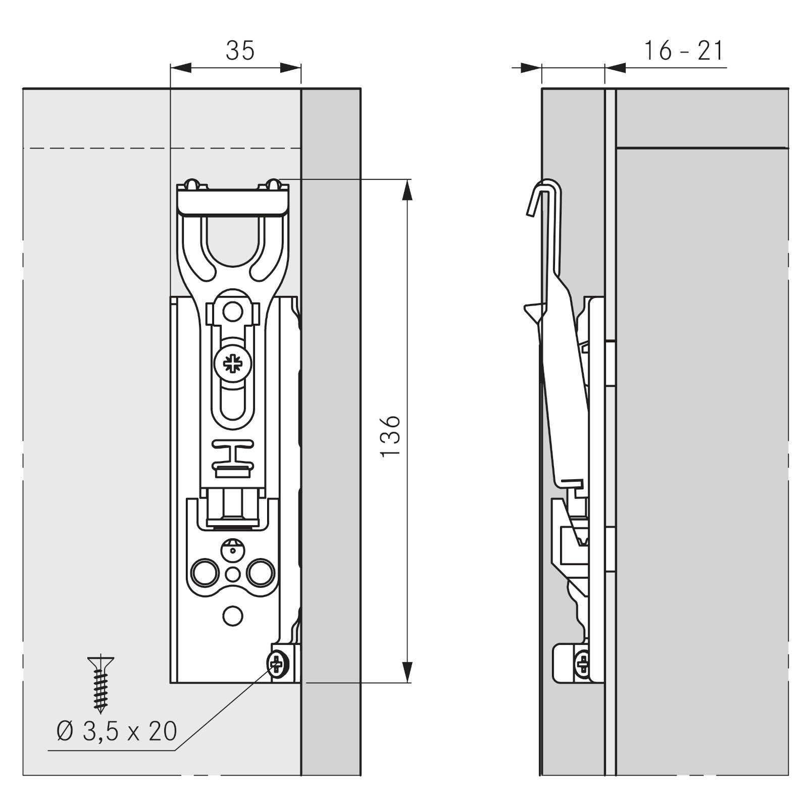 SO-TECH® Montagezubehör verdeckte Schrankaufhänger, verstellbar, Stahl verzinkt, TH6401 Tragkraft/Paar 130 kg mit Aufhängeschiene, 1 Set