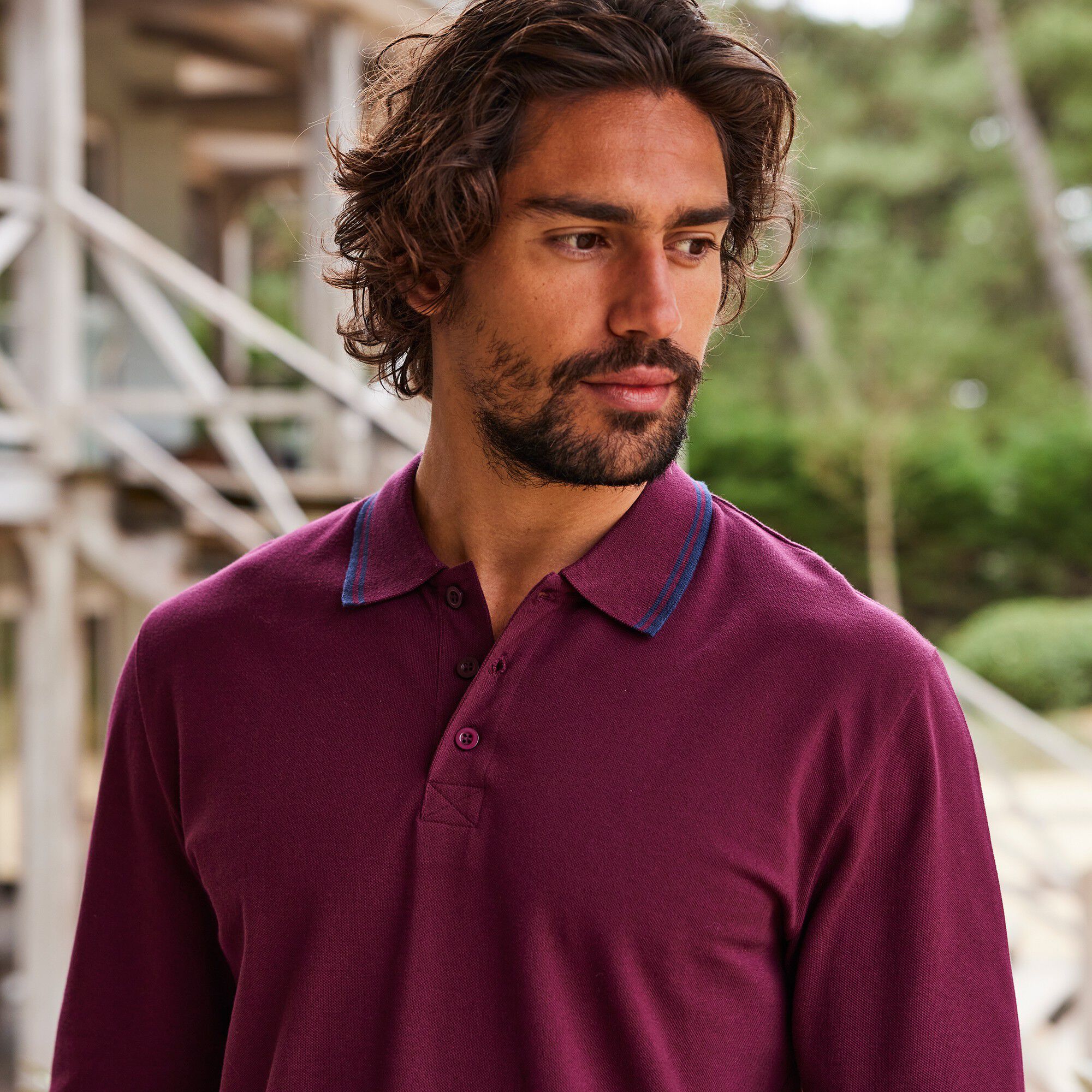 Polo uni maille piquée manches longues