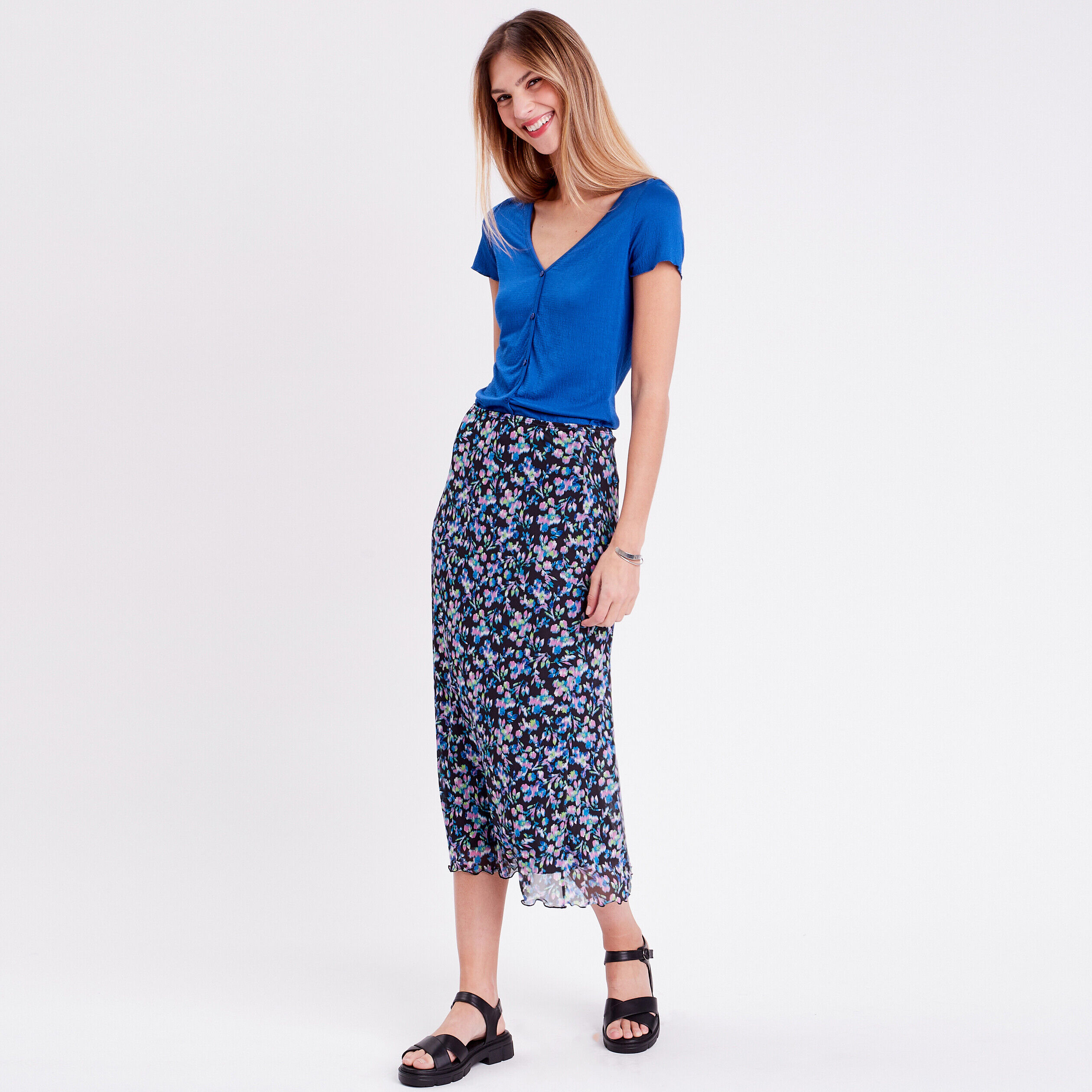 T-shirt manches courtes bleu roi femme | Cache Cache