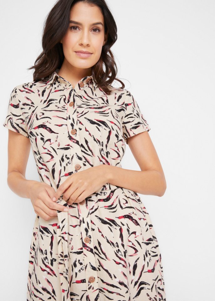 Bedrucktes Kleid mit Leinen