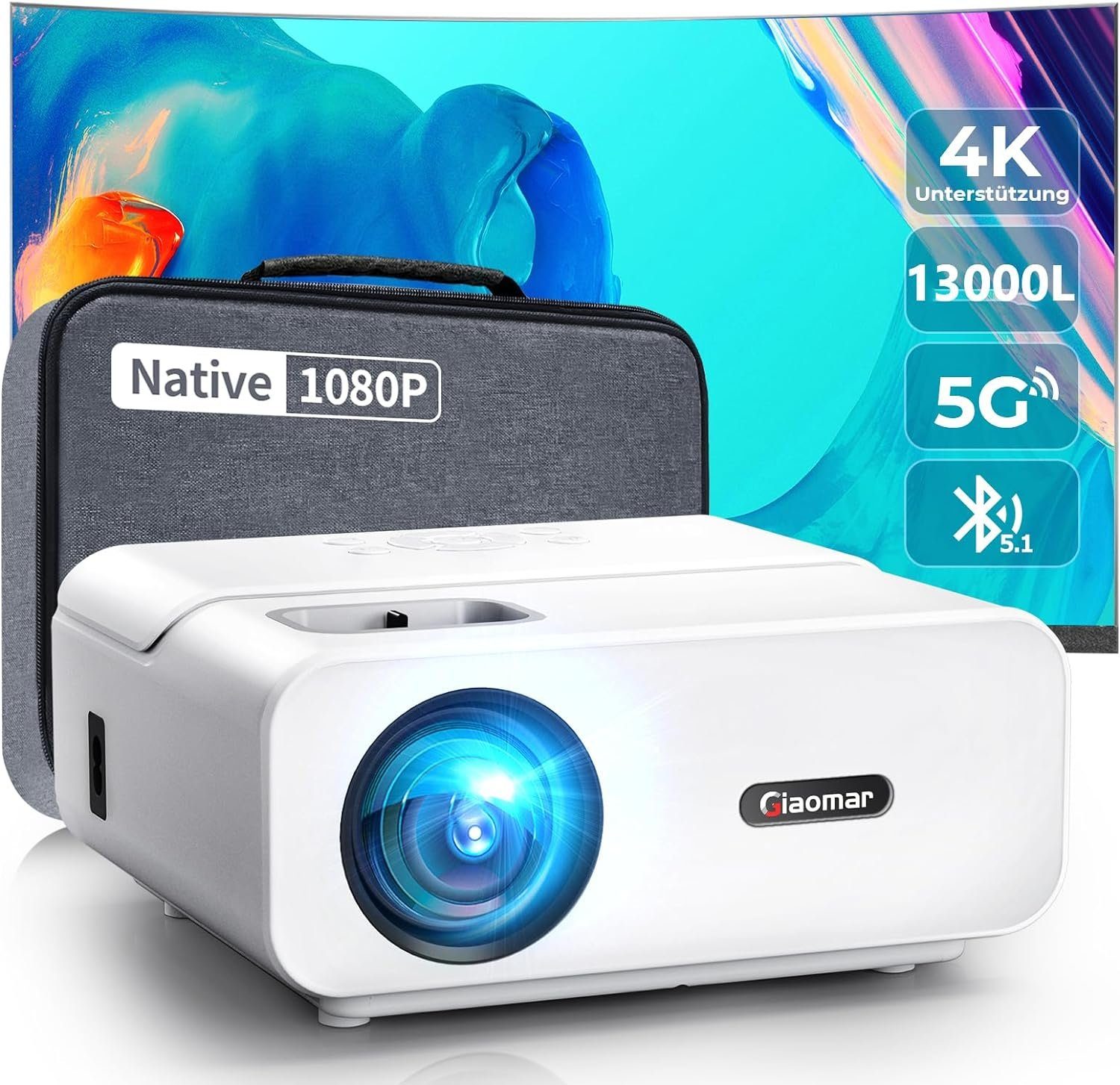 Glisogo 5G WiFi Bluetooth Unterstützung 4K Stativmontage Mini-Beamer (13000 lm, 10000:1, 1920x1080 px, Maximale 300