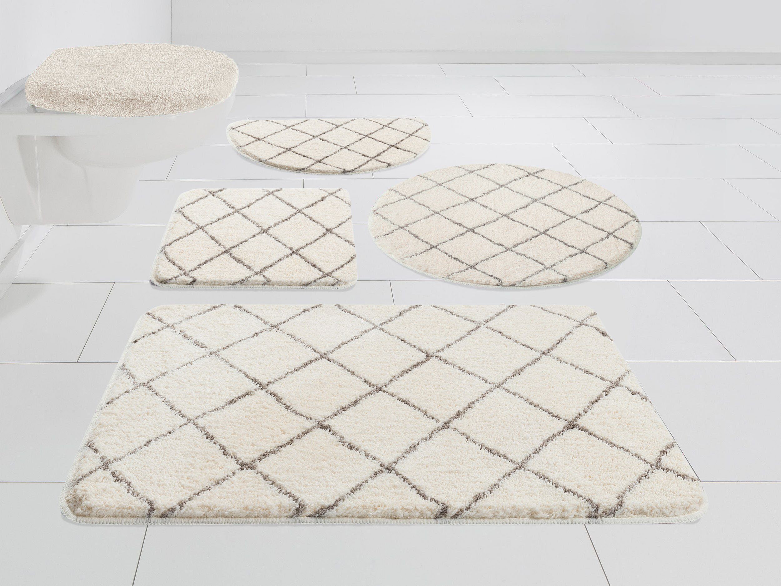 Badematte Bella Leonique, Höhe 25 mm, rutschhemmend beschichtet, fußbodenheizungsgeeignet, schnell trocknend, strapazierfähig, Polyester, rechteckig, weich, Rauten-Design, moderne Badematten, rund & rechteckig erhältlich