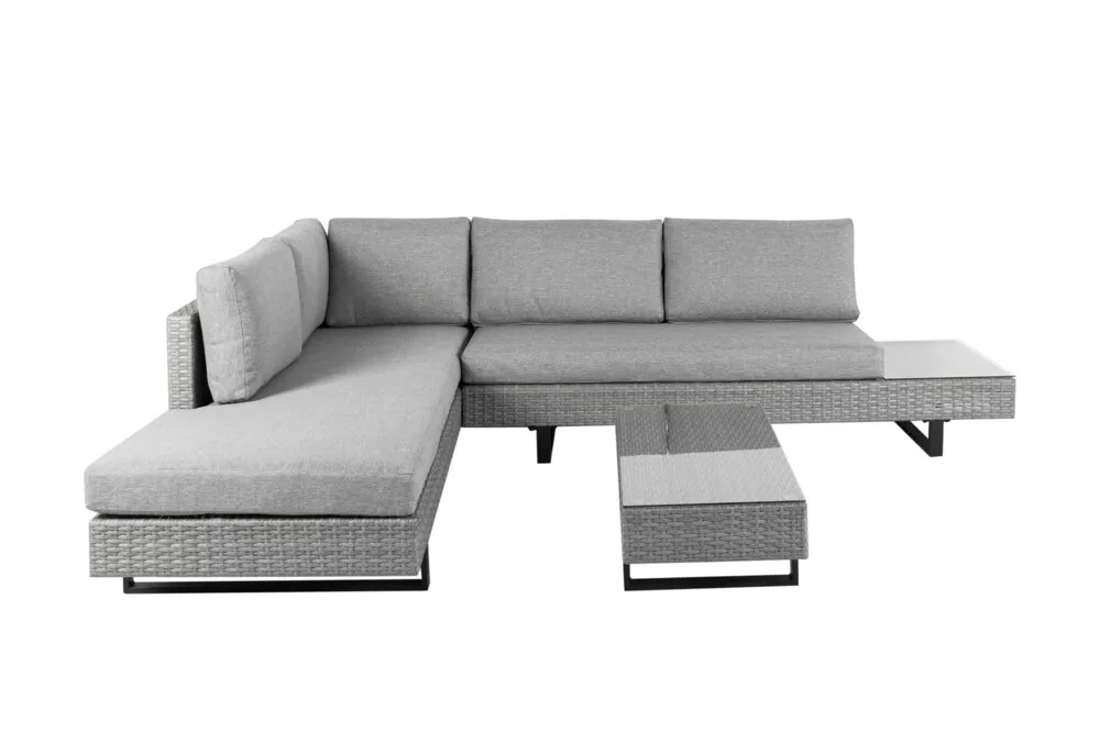 Never Indoor Rattan Sitzgarnitur 12 tlg. Eckloungeset mit Tischablage & Polsterkissen grau