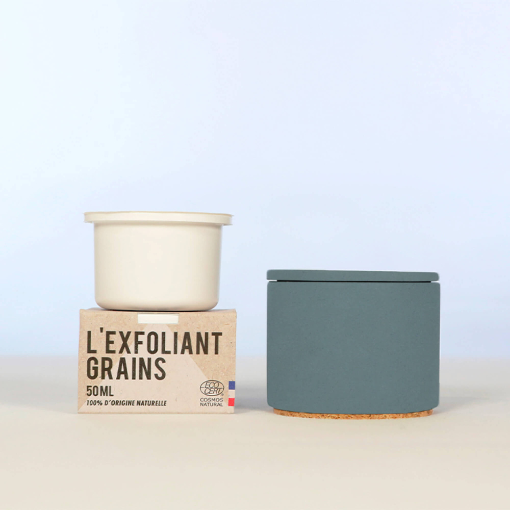 La crème libre Coffret Exfoliant Grains Visage (Éco-recharge + Pot Rechargeable Bleu Minéral) Exfoliant Visage