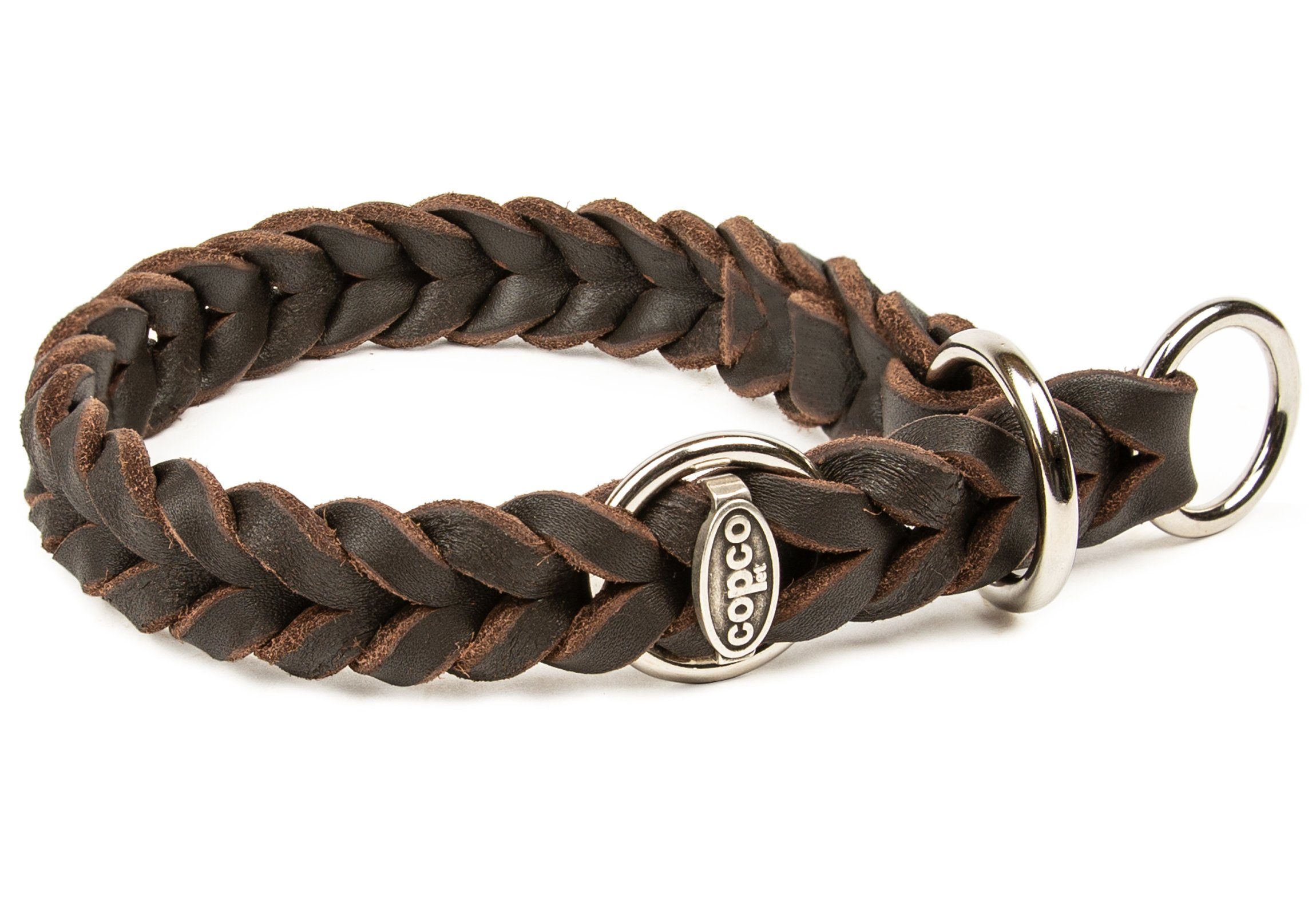 CopcoPet Hunde-Halsband Lederhalsband mit Zugstopp Ring, Leder, Geflochten, Handarbeit