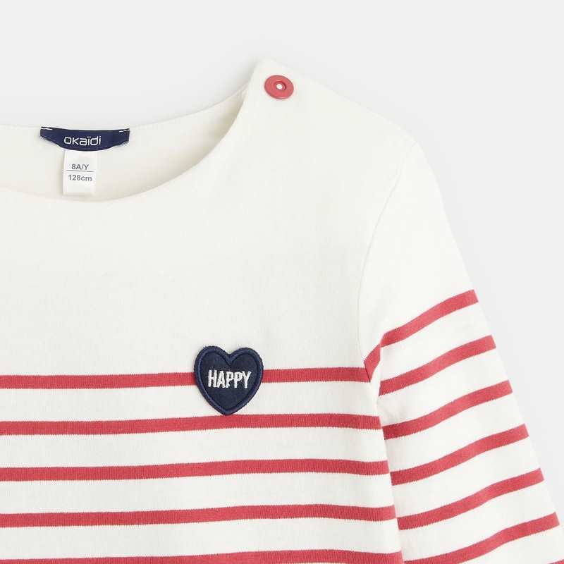 T-shirt marinière à personnaliser d'un cœur rose fille