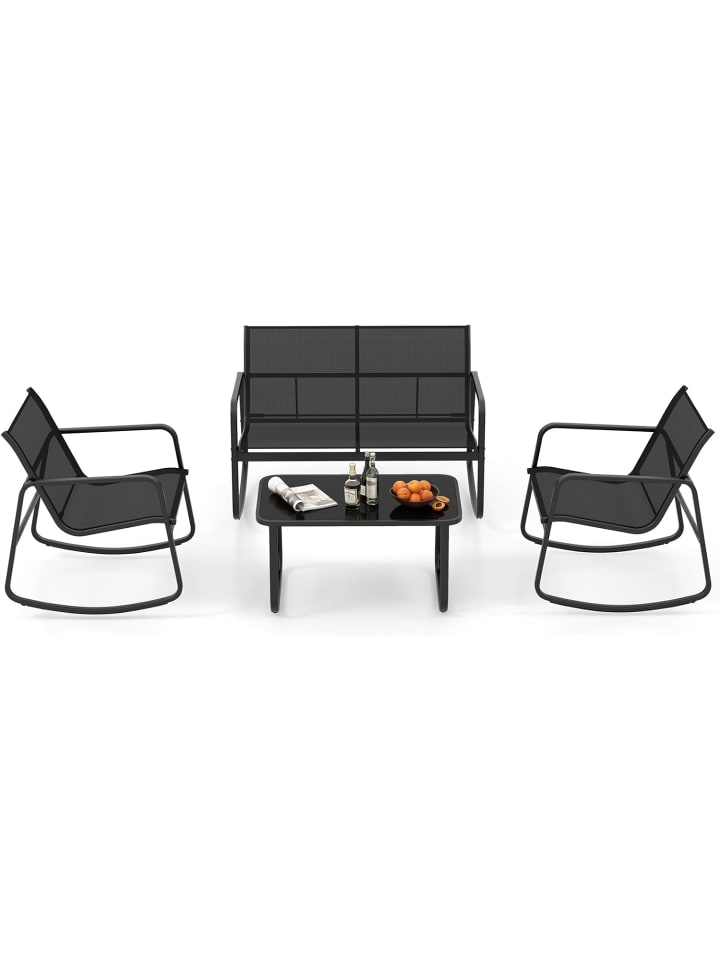 COSTWAY 4 tlg. Gartenmöbel Set mit Schaukelfunktion in Schwarz günstig kaufen onesize