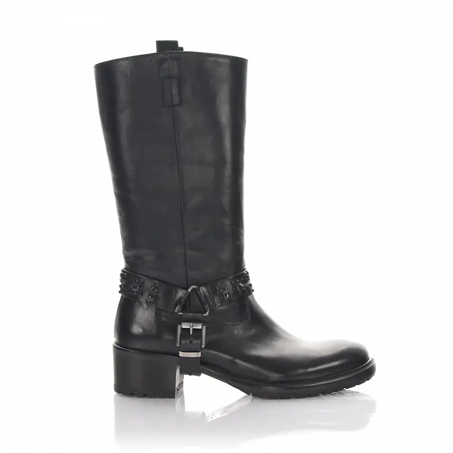 Rossano Bisconti - Cowboystiefel PARMA Kalbsleder Metallverzierung Zierschnalle schwarz - schwarz