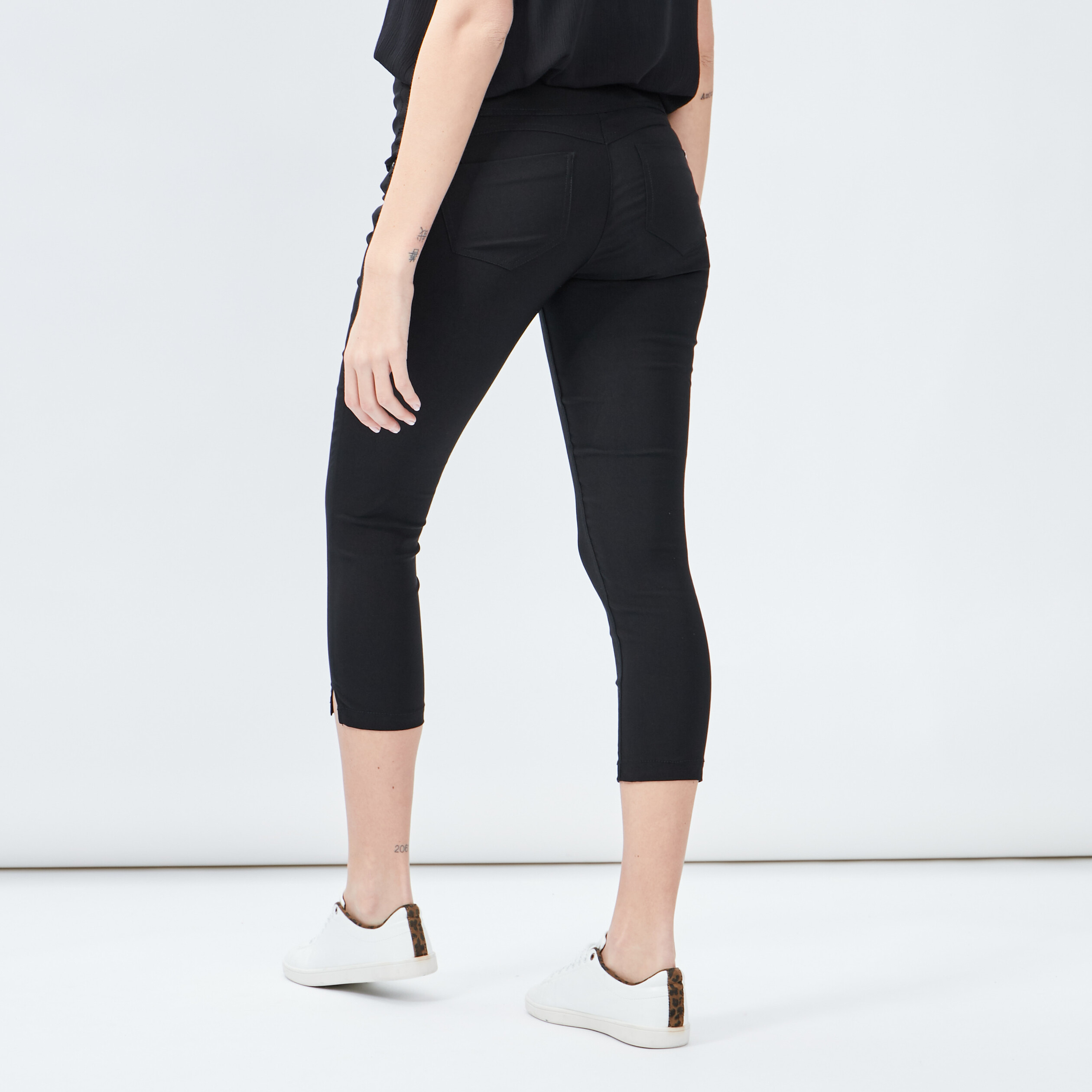 Pantacourt slim taille haute noir femme | La Halle