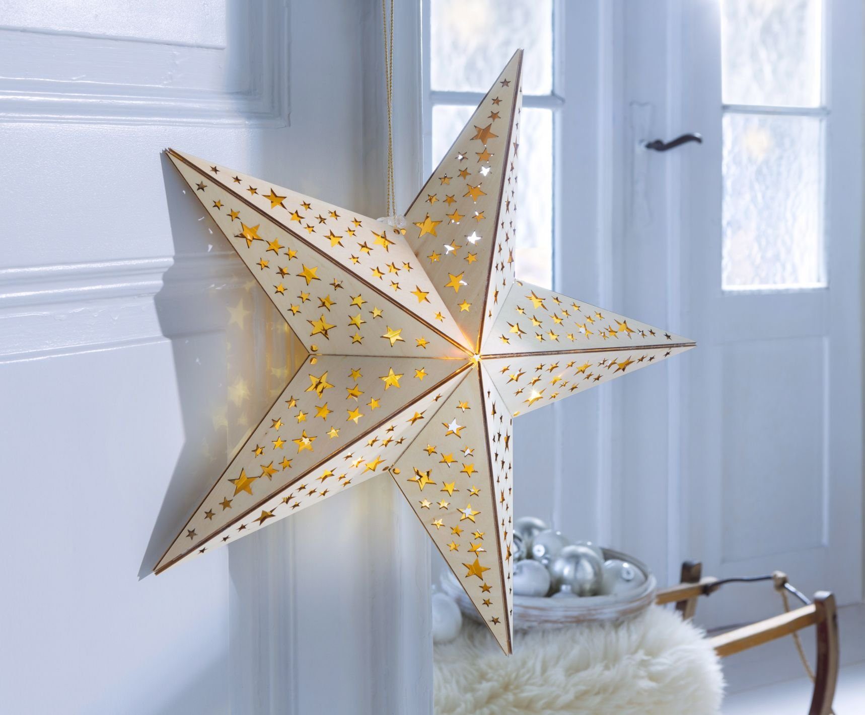 BONETTI LED Stern Weihnachtsstern, LED fest integriert, Warmweiß, aus Holz, mit Lichterkette, Weihnachtsdeko